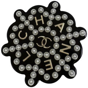 Chanel Coco Mark Brooch Logo Plastic Black Gold Women's